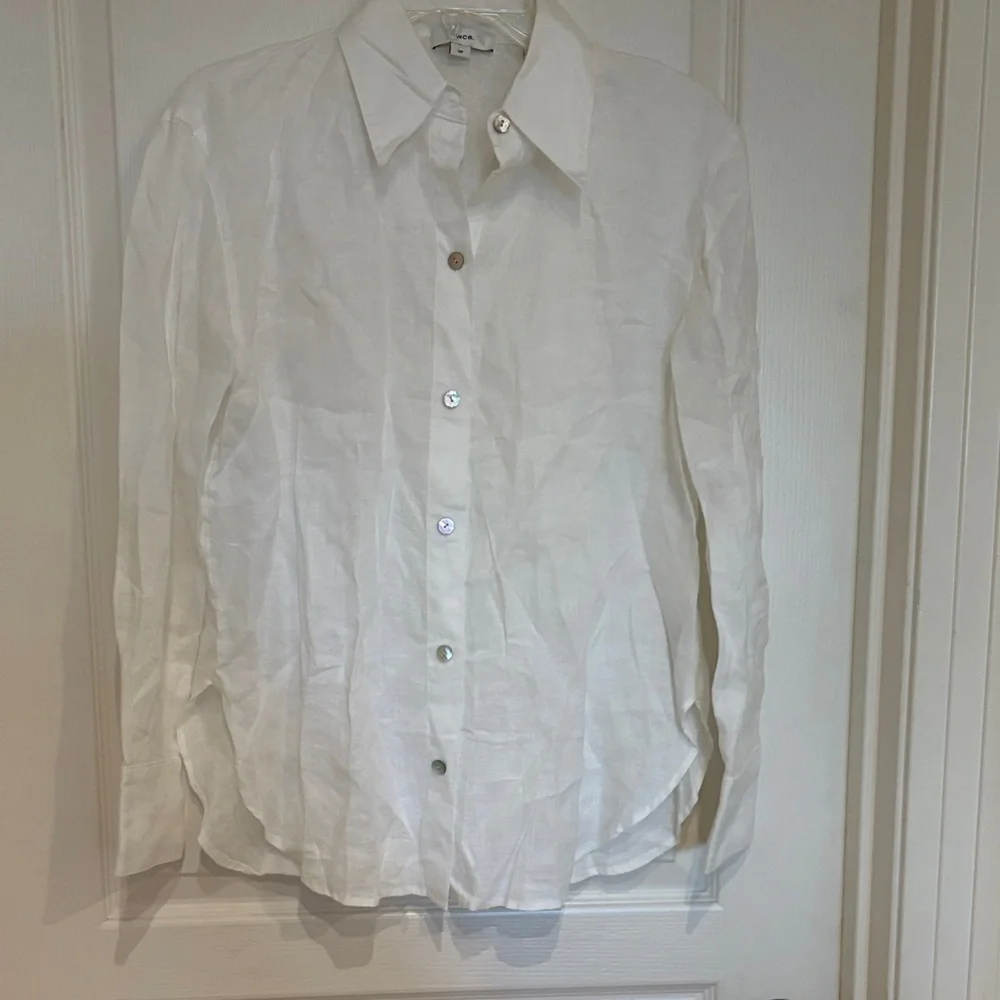 Vince White Linen-Blend Button Collar Shirt - Picture 1 of 7